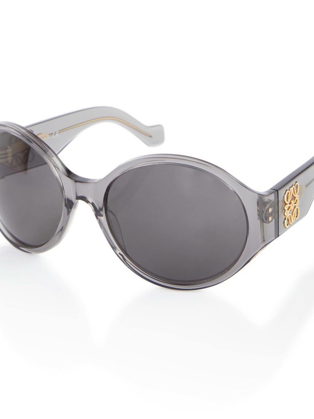 Loewe Gray Round Sunglasses with Gold Emblem